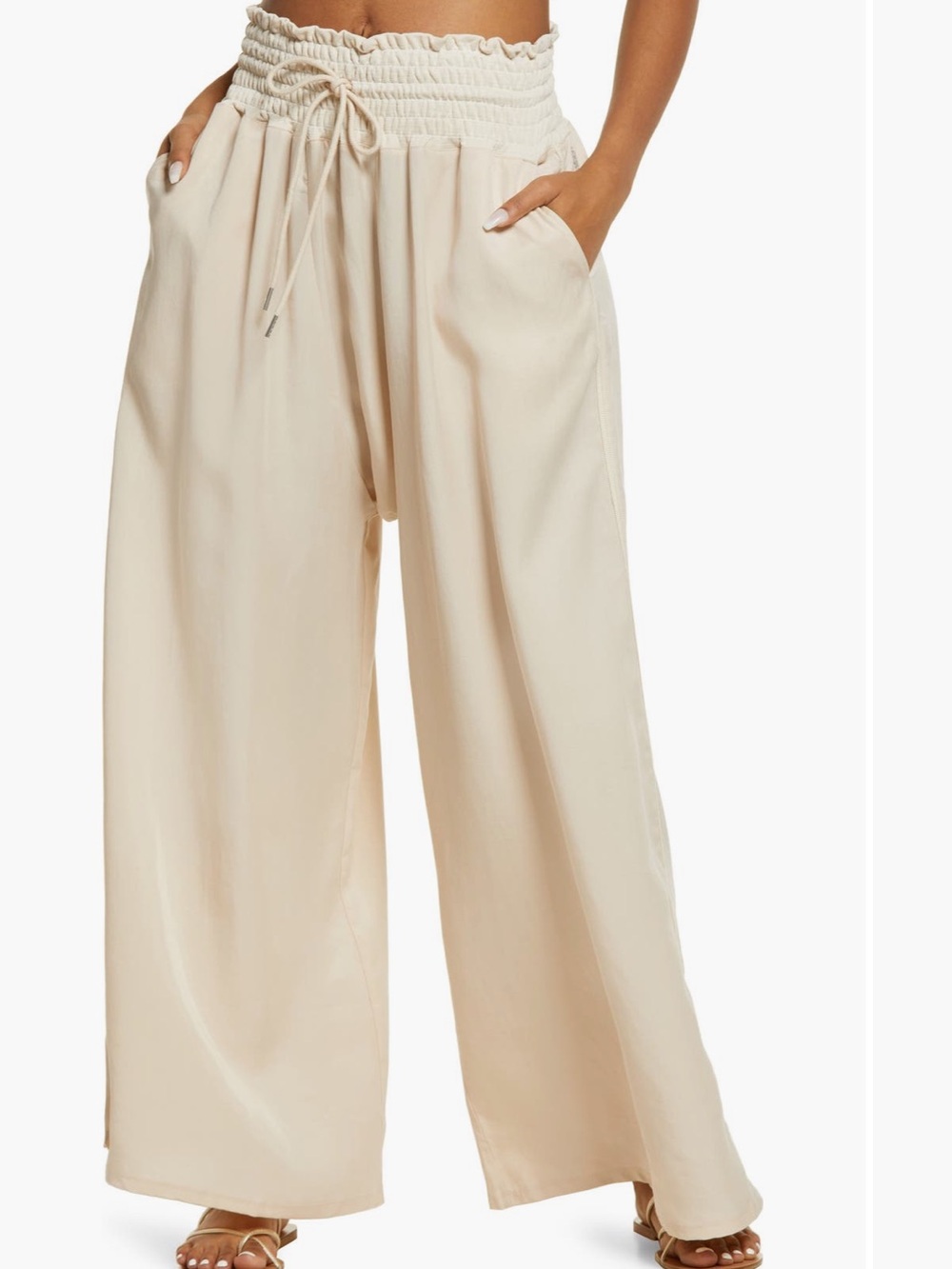 Free People movement Mia Smocked wide leg pants in beige size XS